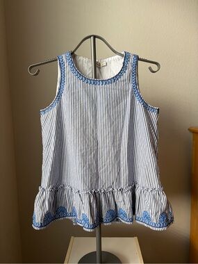 Vineyard Vines Blue & White Striped Embroidered Ruffle Tank